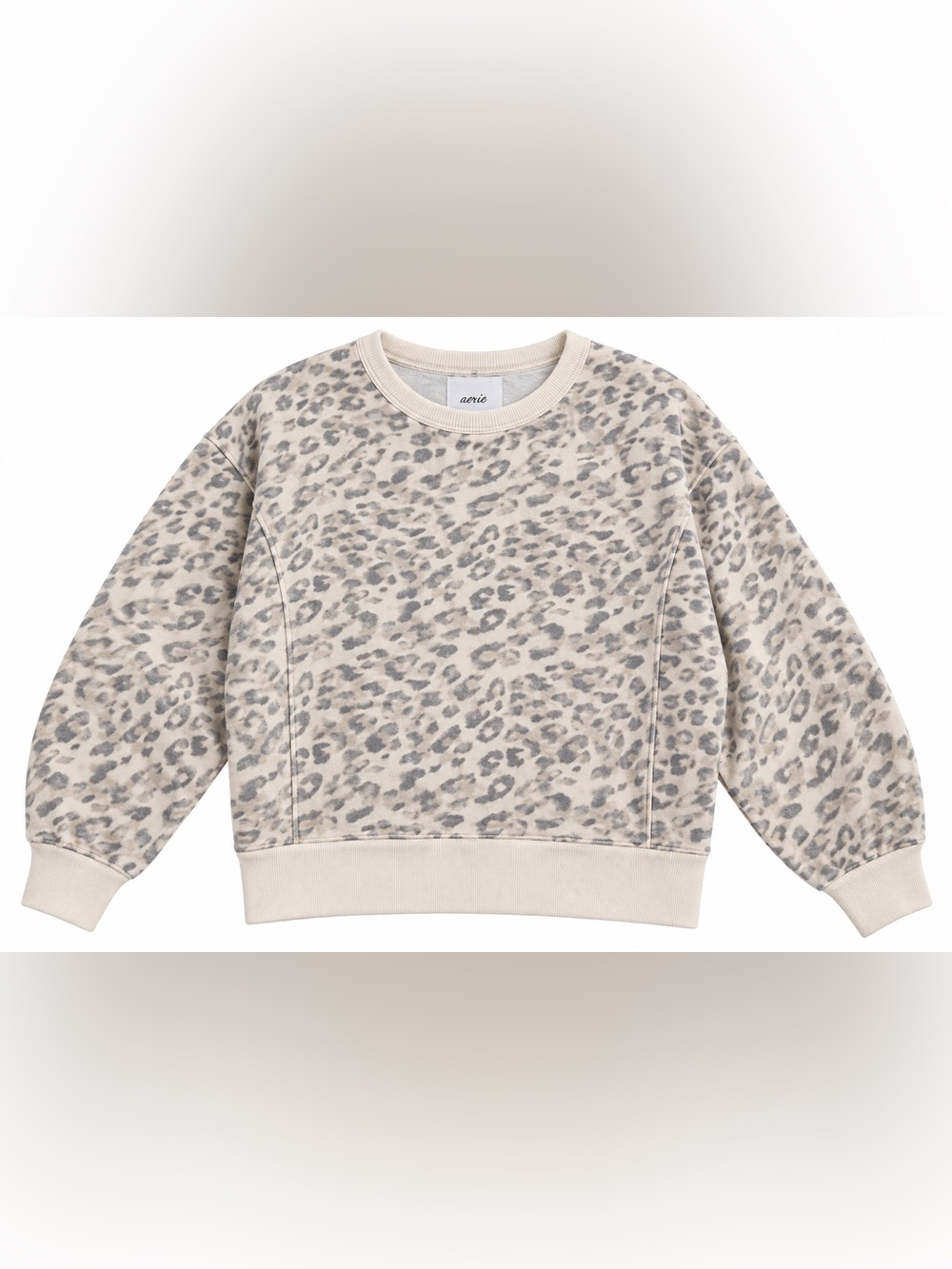 American Eagle Outfitters Cream Leopard Print Crewneck Sweater
